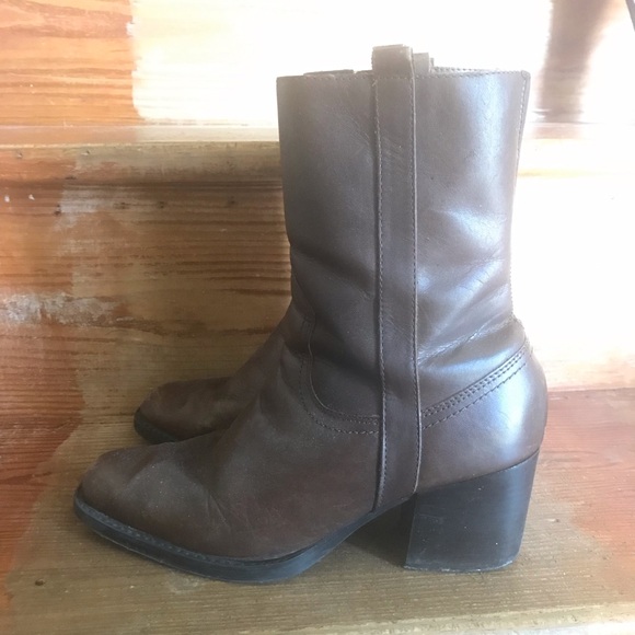 Maine Woods Shoes - 90s Maine Woods Womens Boots Size 8.5 M Brown cowboy Block Heel Vintage